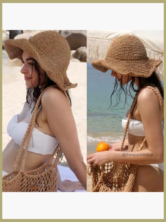 Paper Straw Sun Hat Foldable Wide Brim Beach Hat UPF 50+ main image 5